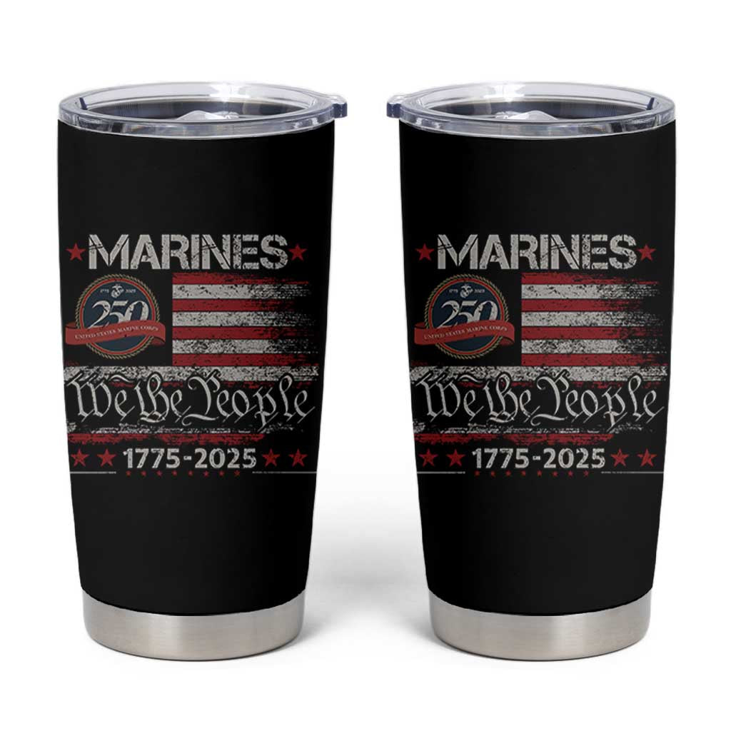 Marine Veteran 250th Anniversary Tumbler Cup Retro Patriotic Military Gift American Flag - Wonder Print Shop