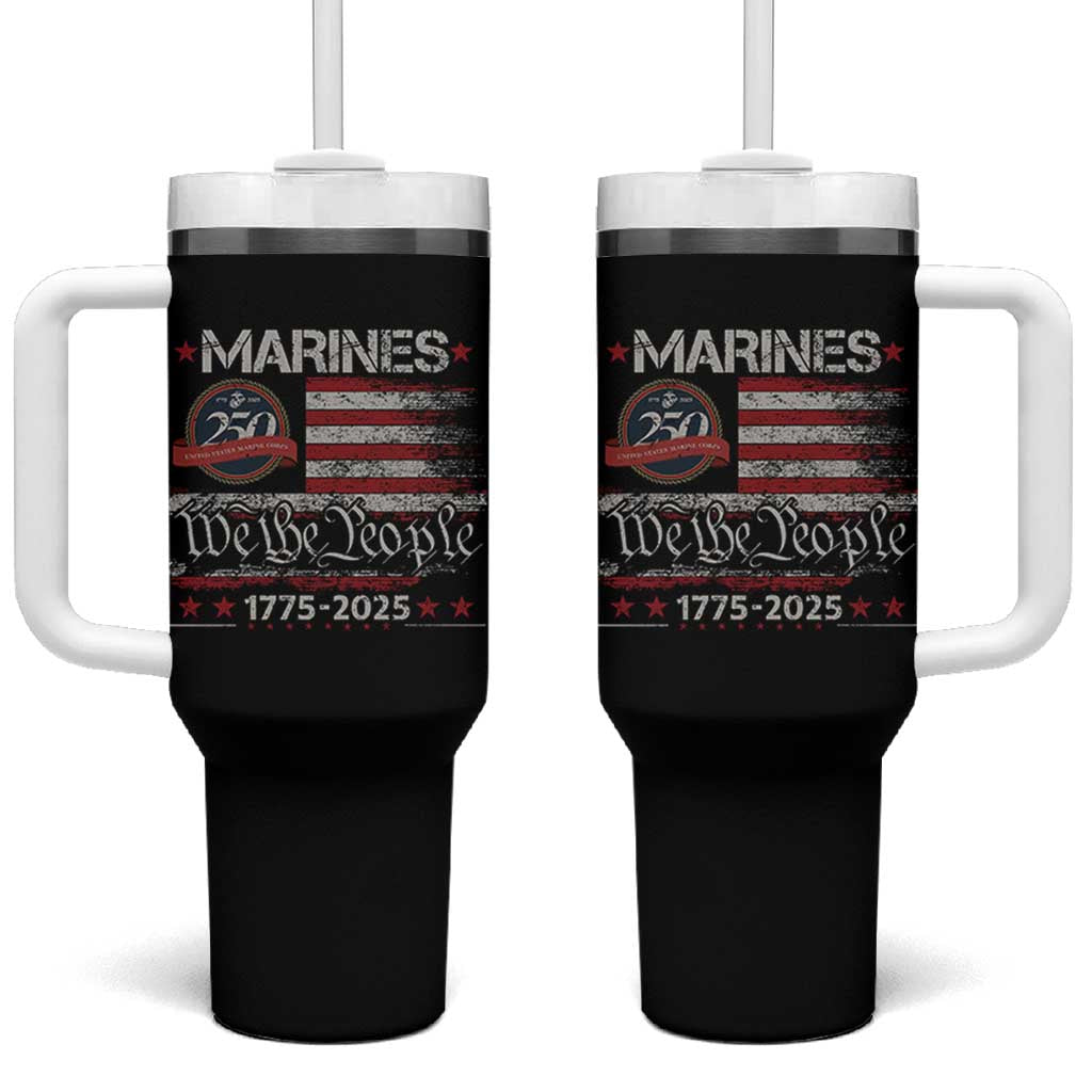 Marine Veteran 250th Anniversary Tumbler With Handle Retro Patriotic Military Gift American Flag - Wonder Print Shop