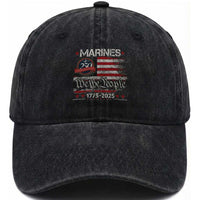 Marine Veteran 250th Anniversary Washed Cotton Baseball Cap Retro Patriotic Military Gift American Flag