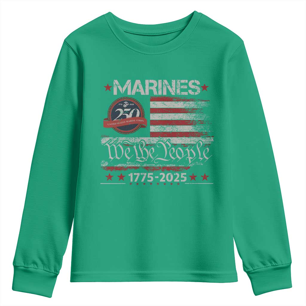 Marine Veteran 250th Anniversary Youth Sweatshirt Retro Patriotic Military Gift American Flag - Wonder Print Shop