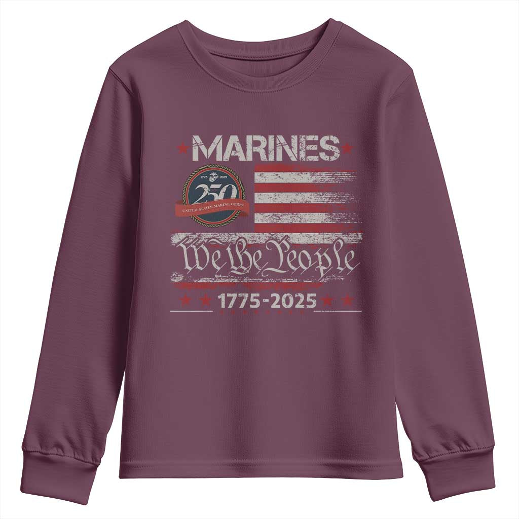 Marine Veteran 250th Anniversary Youth Sweatshirt Retro Patriotic Military Gift American Flag - Wonder Print Shop