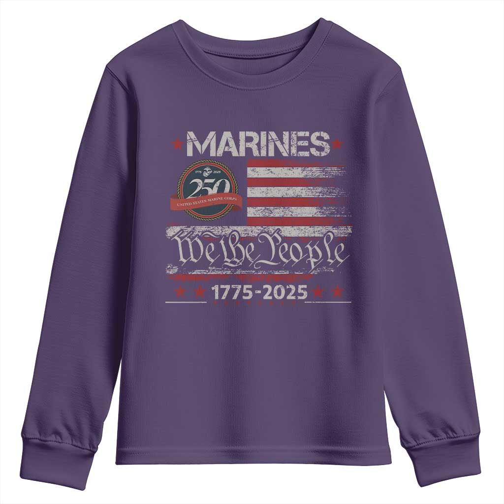 Marine Veteran 250th Anniversary Youth Sweatshirt Retro Patriotic Military Gift American Flag - Wonder Print Shop