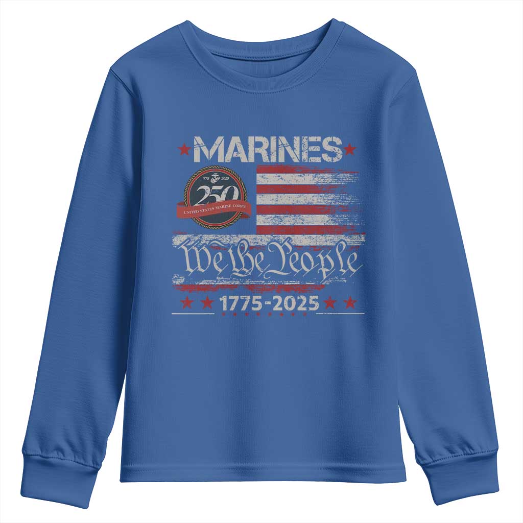 Marine Veteran 250th Anniversary Youth Sweatshirt Retro Patriotic Military Gift American Flag - Wonder Print Shop