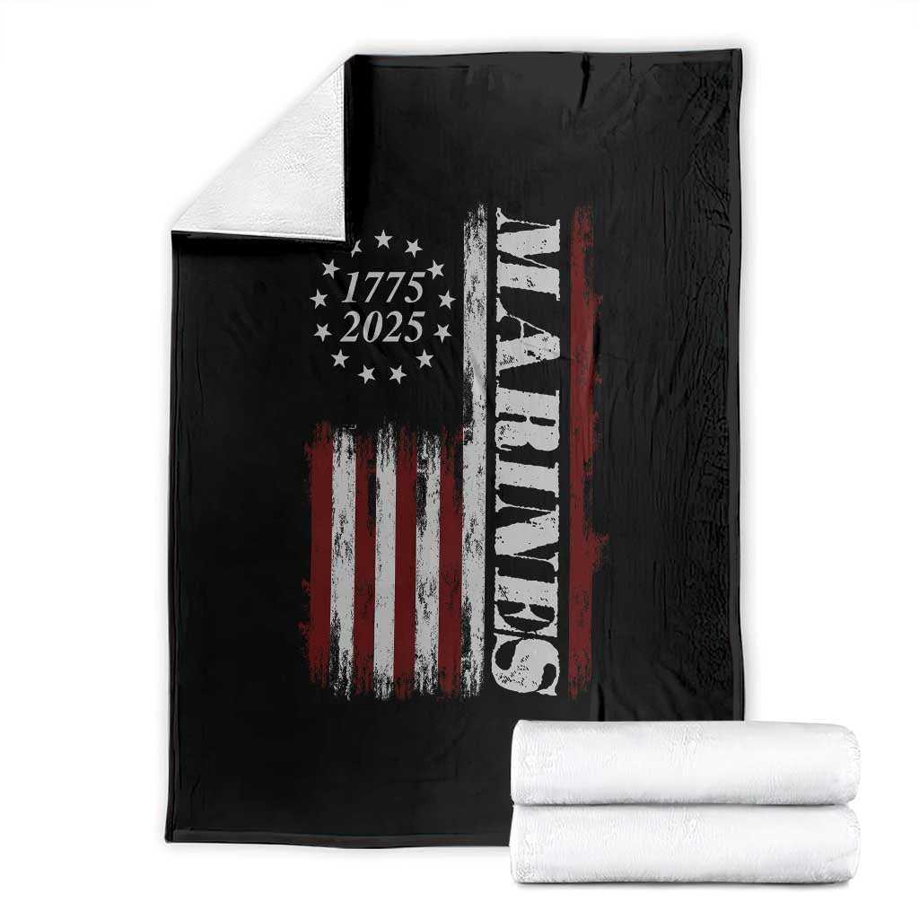 Marine 250th Anniversary Throw Blanket Retro Patriotic Military Veteran Gift American Flag - Wonder Print Shop