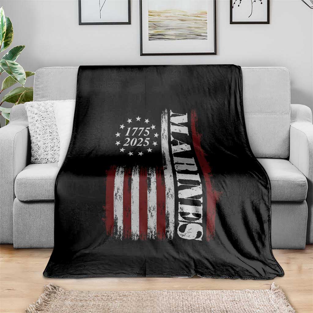 Marine 250th Anniversary Throw Blanket Retro Patriotic Military Veteran Gift American Flag - Wonder Print Shop