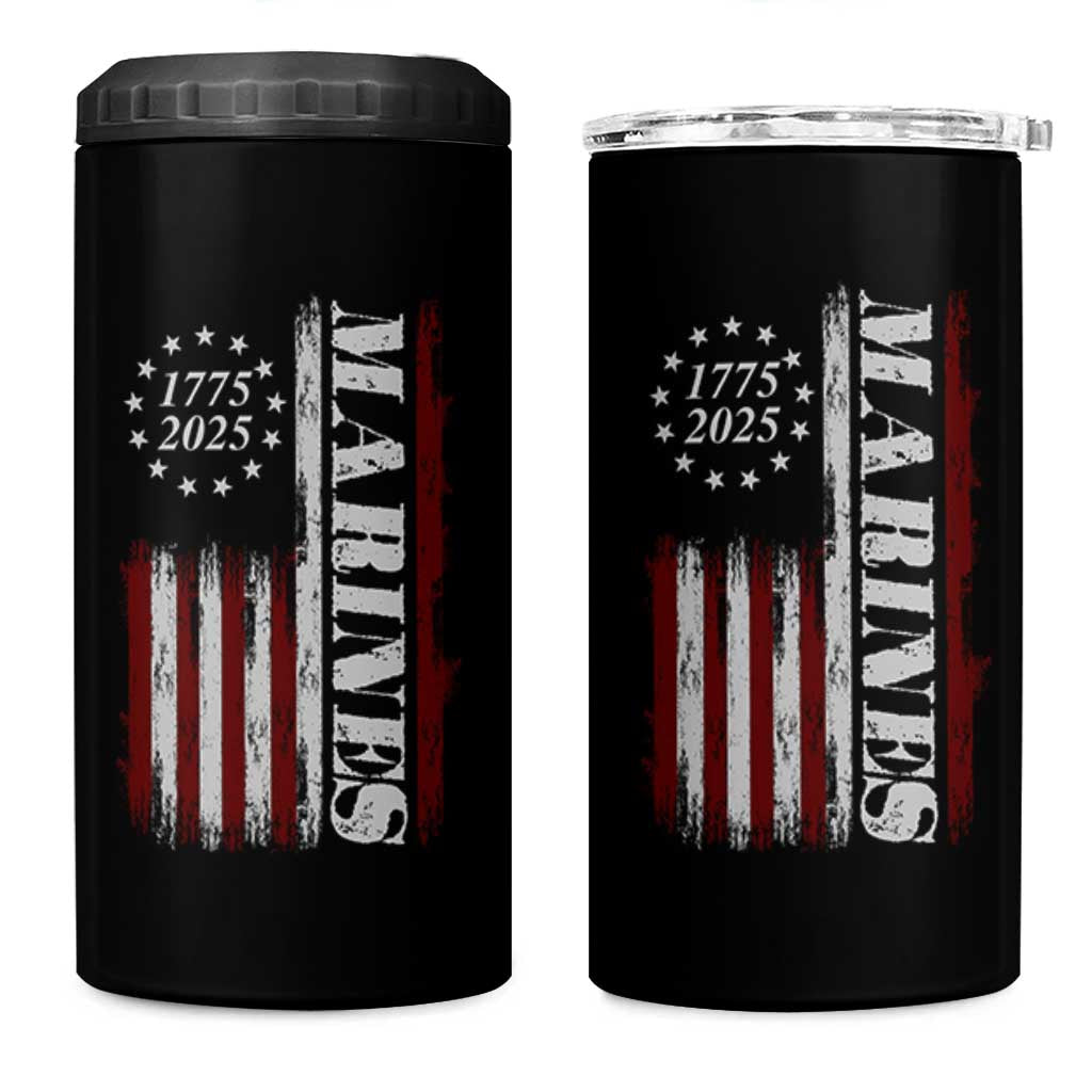 Marine 250th Anniversary 4 in 1 Can Cooler Tumbler Retro Patriotic Military Veteran Gift American Flag - Wonder Print Shop