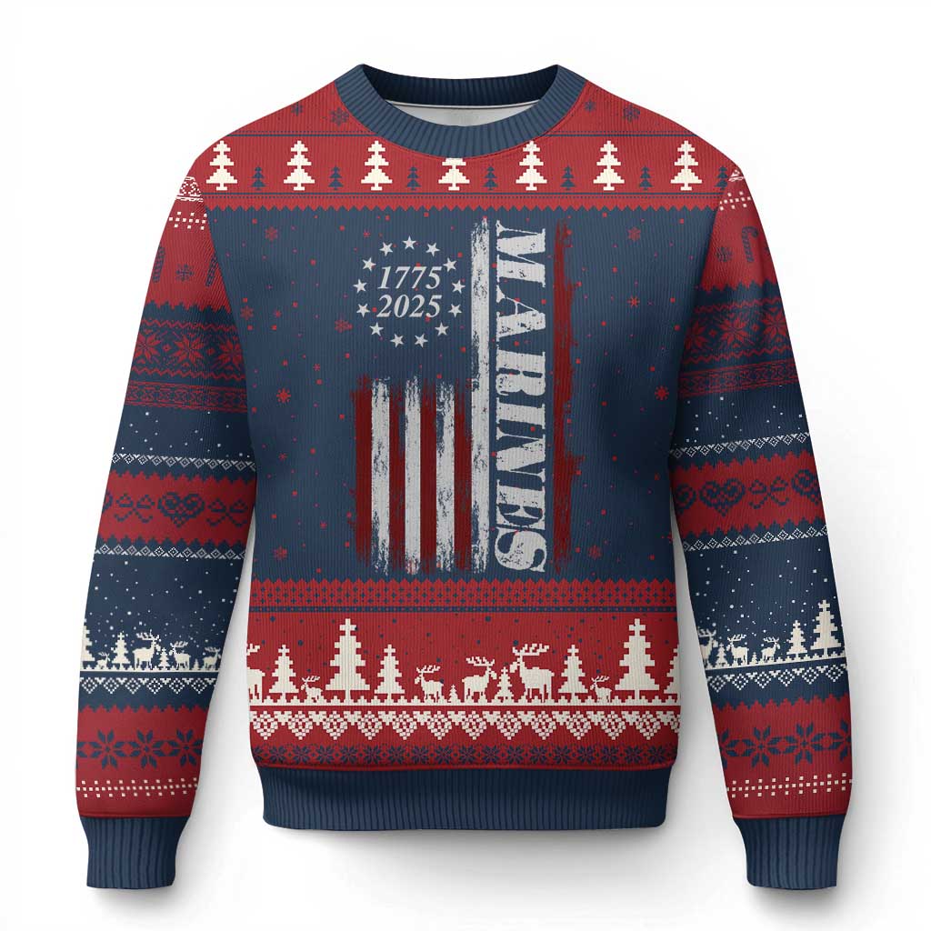 Marine 250th Anniversary Ugly Christmas Sweater Retro Patriotic Military Veteran Gift American Flag - Wonder Print Shop