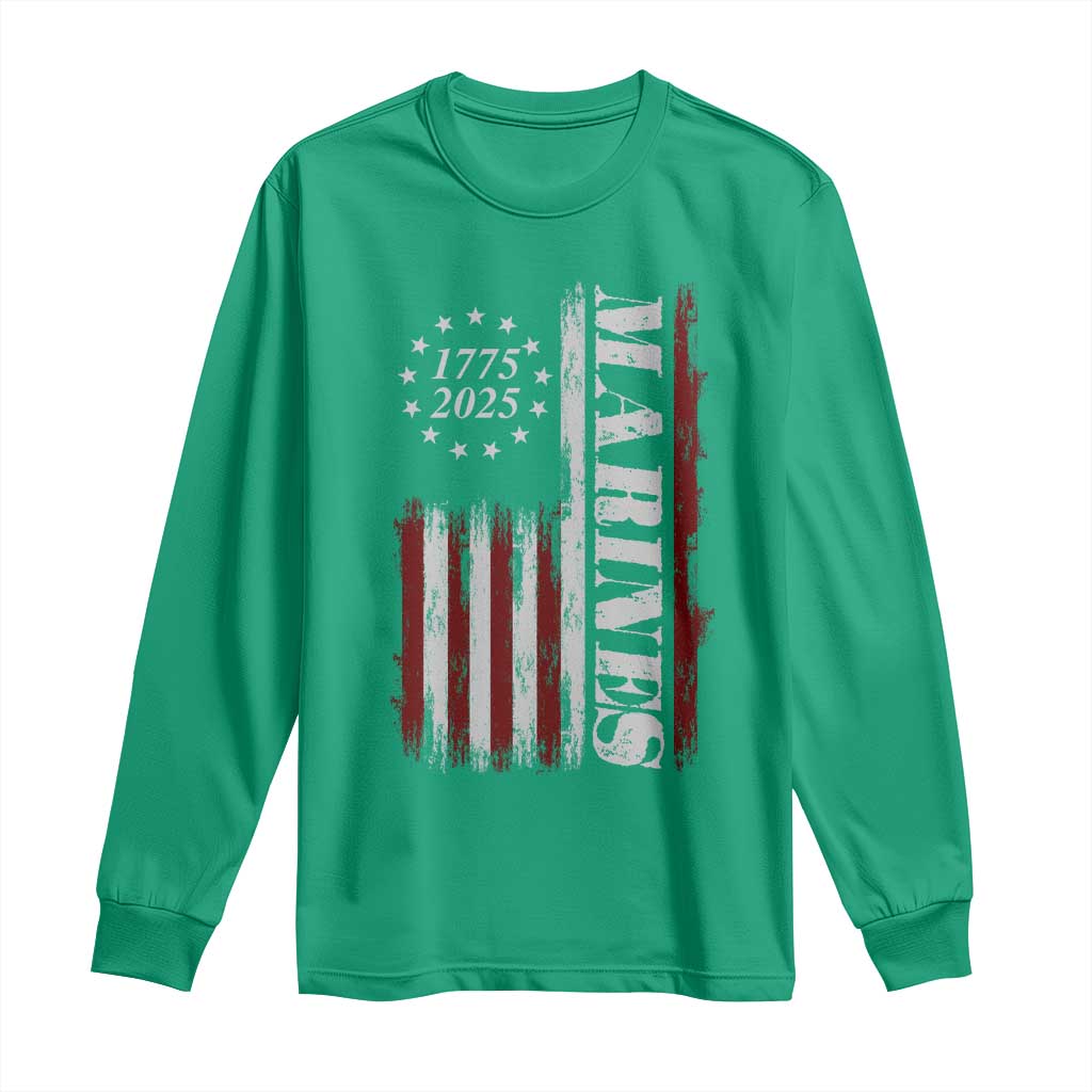 Marine 250th Anniversary Long Sleeve Shirt Retro Patriotic Military Veteran Gift American Flag - Wonder Print Shop