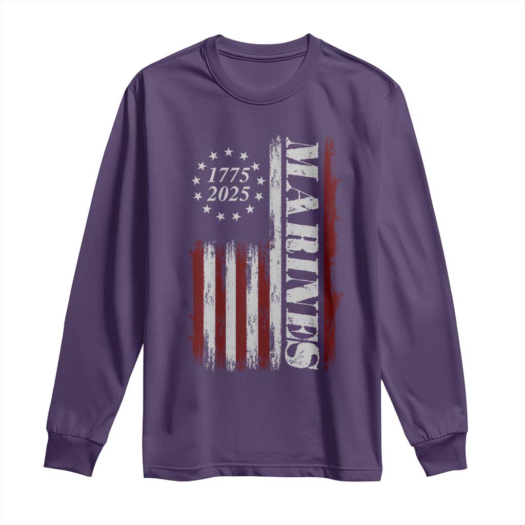 Marine 250th Anniversary Long Sleeve Shirt Retro Patriotic Military Veteran Gift American Flag - Wonder Print Shop