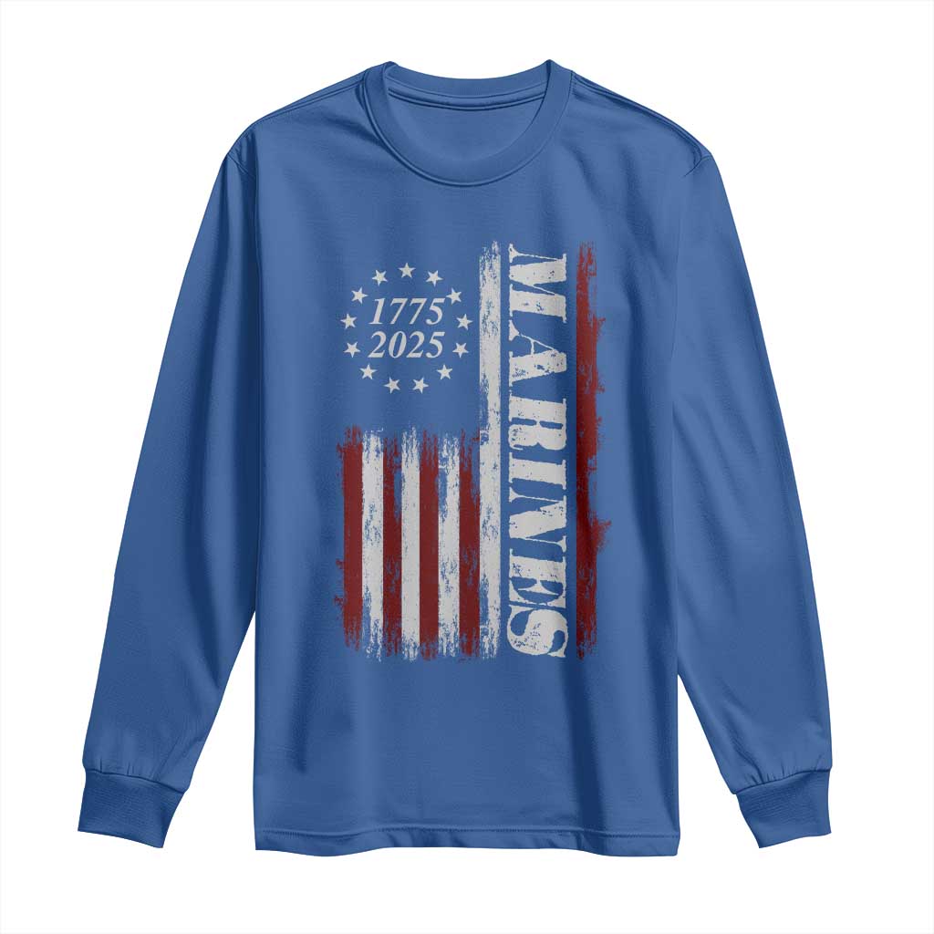 Marine 250th Anniversary Long Sleeve Shirt Retro Patriotic Military Veteran Gift American Flag - Wonder Print Shop