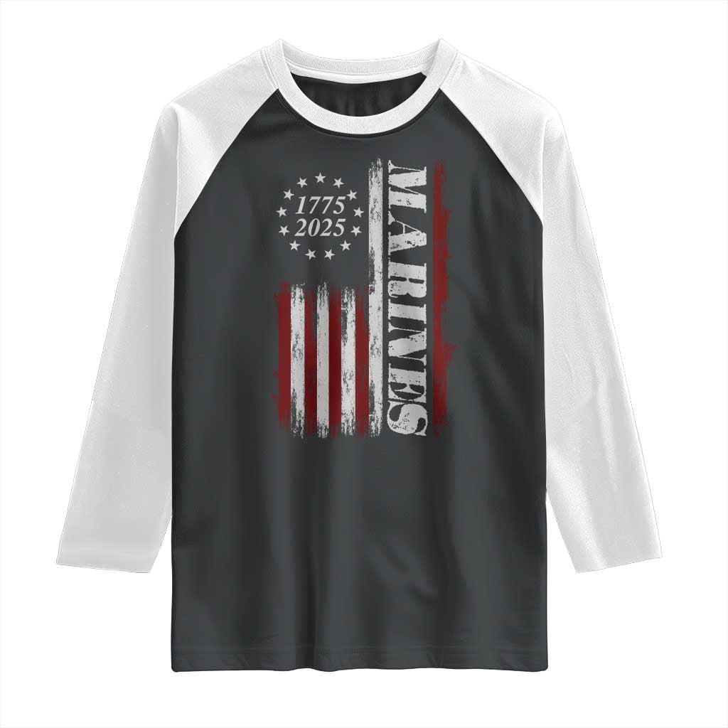 Marine 250th Anniversary Raglan Shirt Retro Patriotic Military Veteran Gift American Flag - Wonder Print Shop