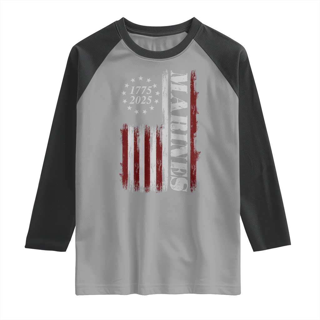 Marine 250th Anniversary Raglan Shirt Retro Patriotic Military Veteran Gift American Flag - Wonder Print Shop