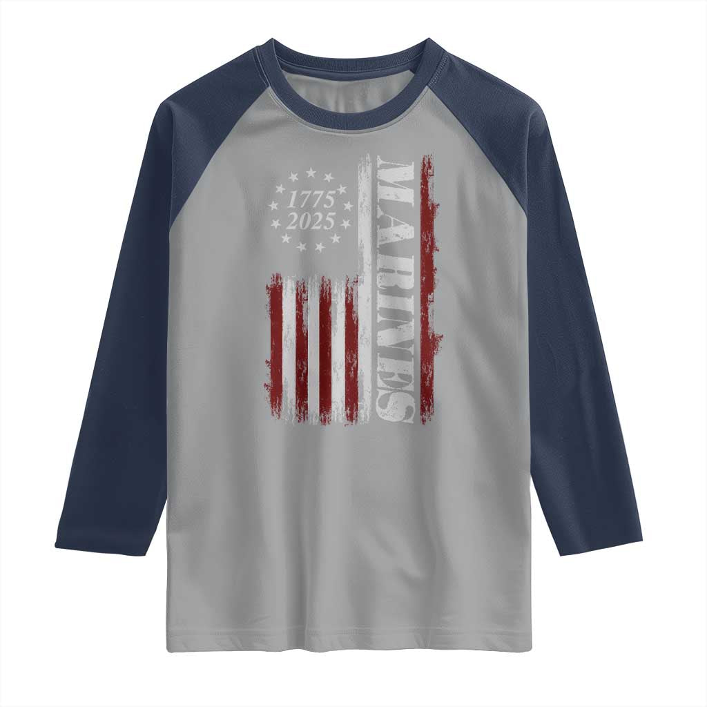 Marine 250th Anniversary Raglan Shirt Retro Patriotic Military Veteran Gift American Flag - Wonder Print Shop
