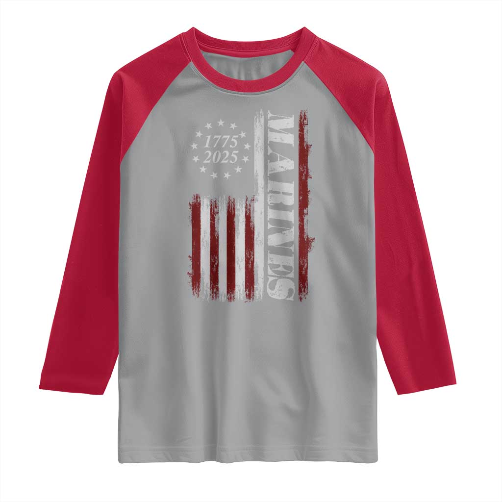 Marine 250th Anniversary Raglan Shirt Retro Patriotic Military Veteran Gift American Flag - Wonder Print Shop