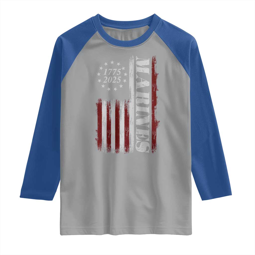 Marine 250th Anniversary Raglan Shirt Retro Patriotic Military Veteran Gift American Flag - Wonder Print Shop