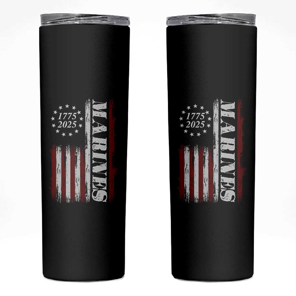 Marine 250th Anniversary Skinny Tumbler Retro Patriotic Military Veteran Gift American Flag - Wonder Print Shop