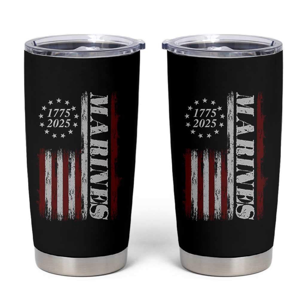 Marine 250th Anniversary Tumbler Cup Retro Patriotic Military Veteran Gift American Flag - Wonder Print Shop