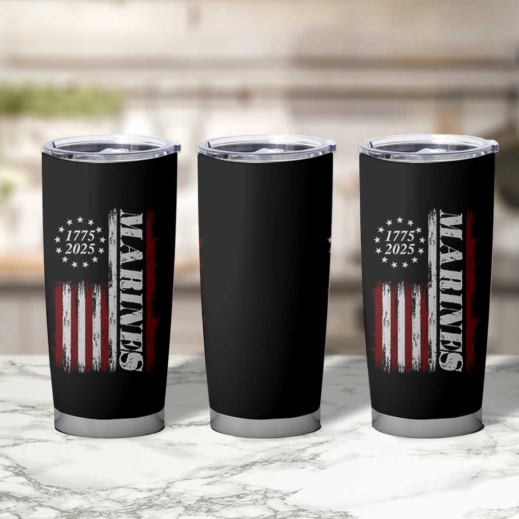 Marine 250th Anniversary Tumbler Cup Retro Patriotic Military Veteran Gift American Flag - Wonder Print Shop