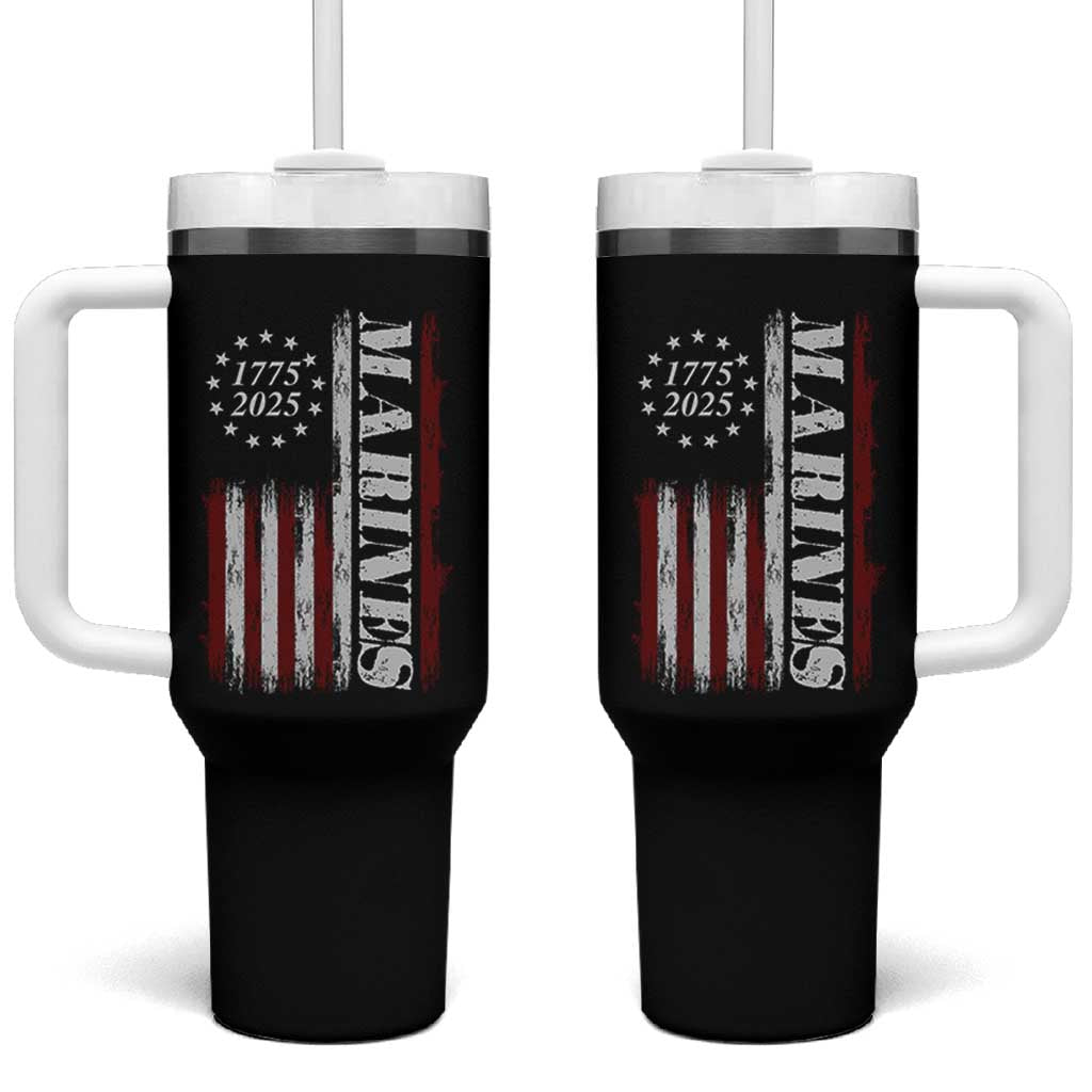 Marine 250th Anniversary Tumbler With Handle Retro Patriotic Military Veteran Gift American Flag - Wonder Print Shop