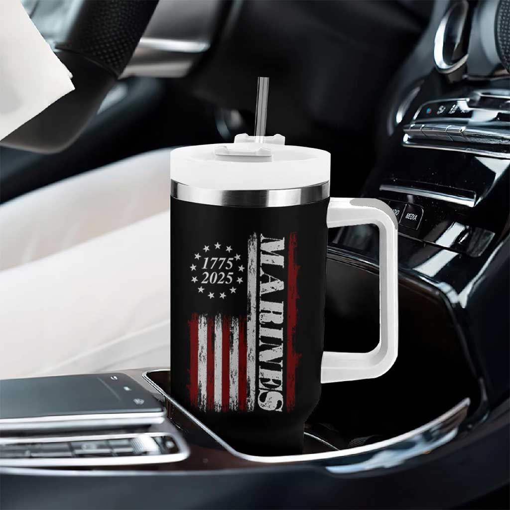 Marine 250th Anniversary Tumbler With Handle Retro Patriotic Military Veteran Gift American Flag - Wonder Print Shop