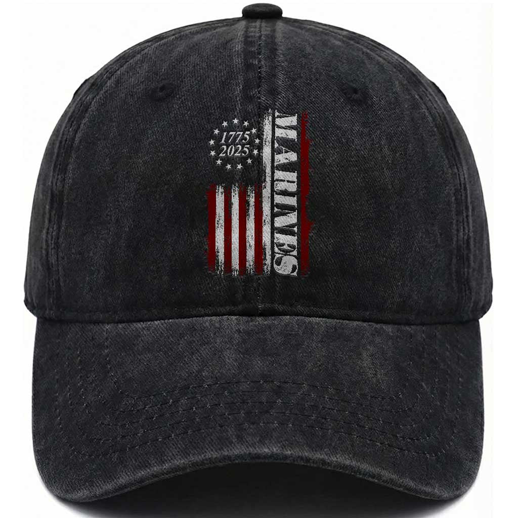 Marine 250th Anniversary Washed Cotton Baseball Cap Retro Patriotic Military Veteran Gift American Flag