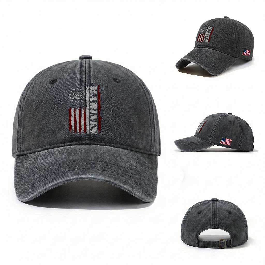 Marine 250th Anniversary Washed Cotton Baseball Cap Retro Patriotic Military Veteran Gift American Flag