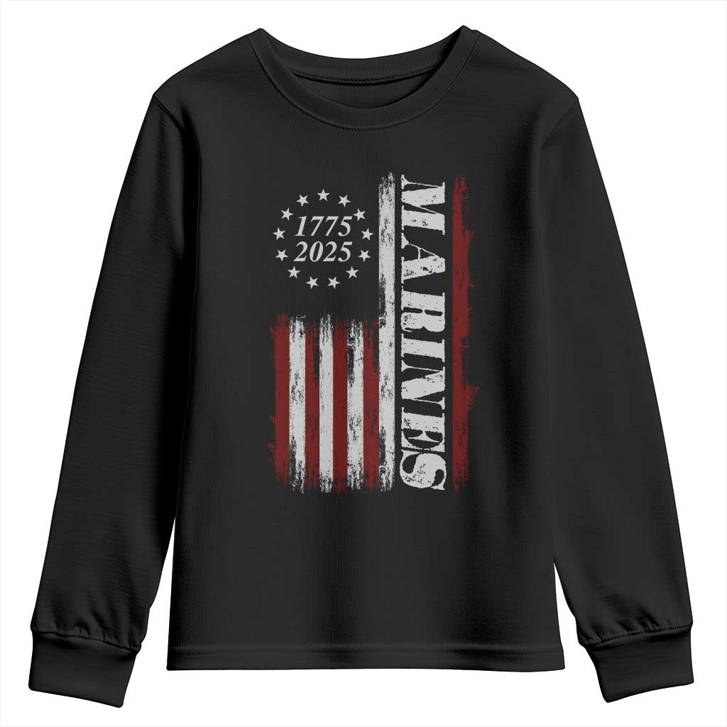 Marine 250th Anniversary Youth Sweatshirt Retro Patriotic Military Veteran Gift American Flag - Wonder Print Shop