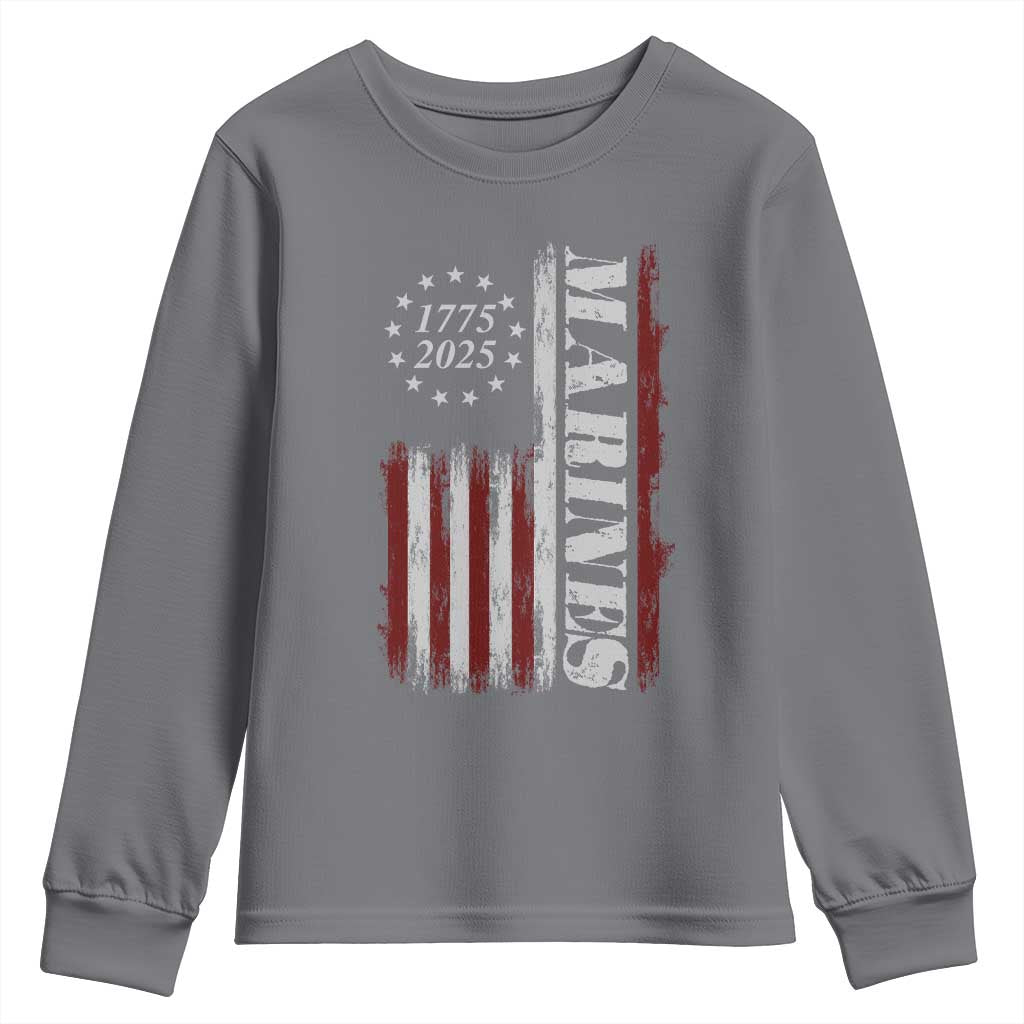 Marine 250th Anniversary Youth Sweatshirt Retro Patriotic Military Veteran Gift American Flag - Wonder Print Shop