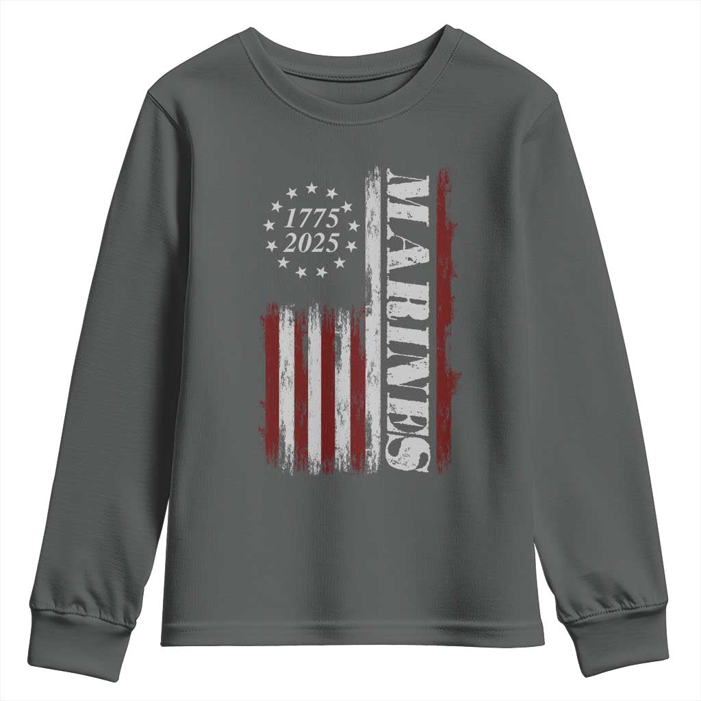 Marine 250th Anniversary Youth Sweatshirt Retro Patriotic Military Veteran Gift American Flag - Wonder Print Shop