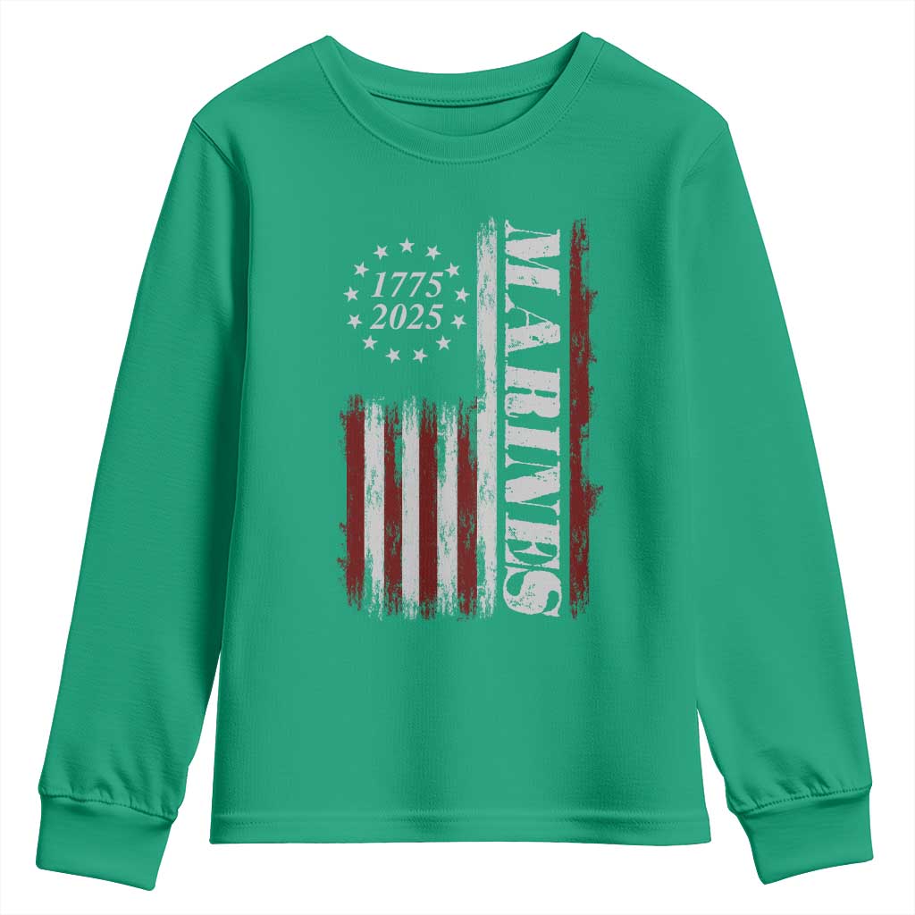 Marine 250th Anniversary Youth Sweatshirt Retro Patriotic Military Veteran Gift American Flag - Wonder Print Shop