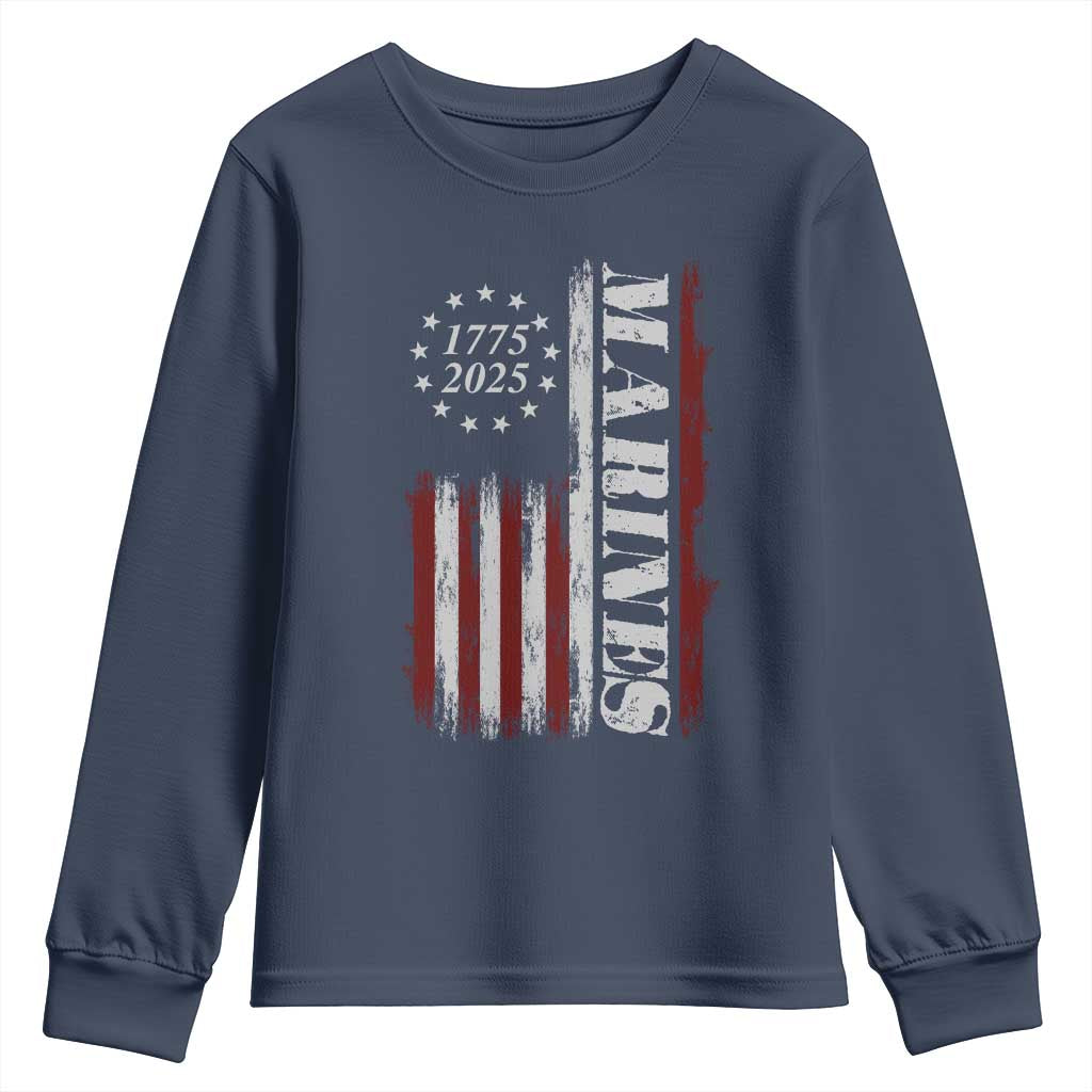 Marine 250th Anniversary Youth Sweatshirt Retro Patriotic Military Veteran Gift American Flag - Wonder Print Shop