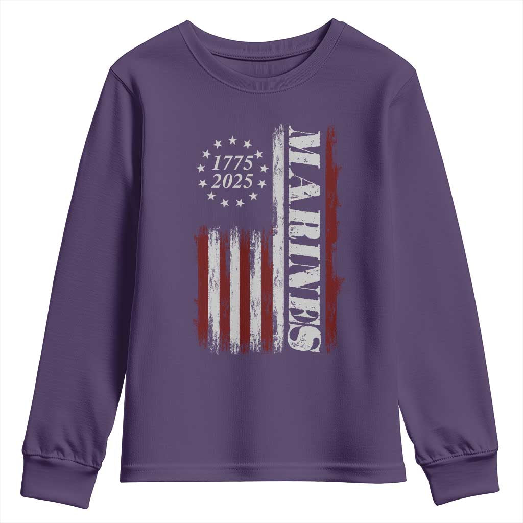 Marine 250th Anniversary Youth Sweatshirt Retro Patriotic Military Veteran Gift American Flag - Wonder Print Shop