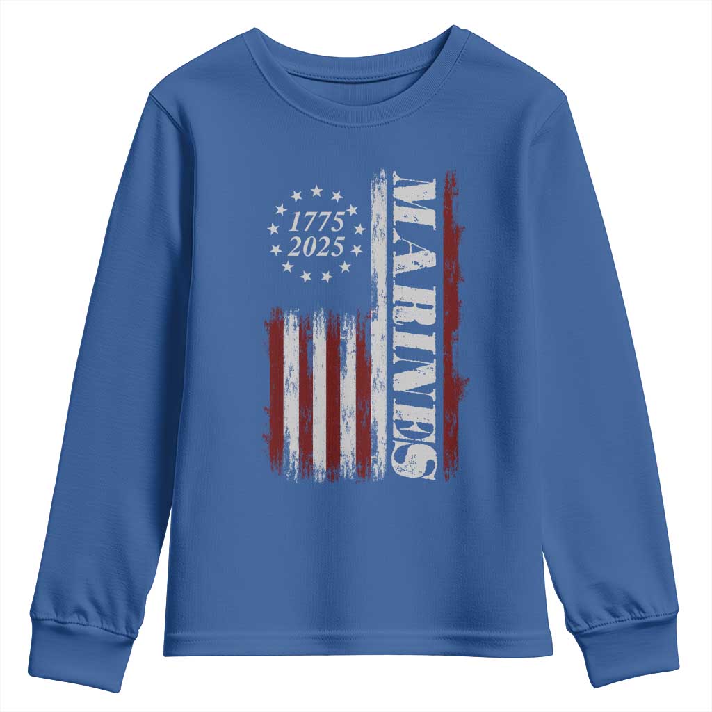 Marine 250th Anniversary Youth Sweatshirt Retro Patriotic Military Veteran Gift American Flag - Wonder Print Shop