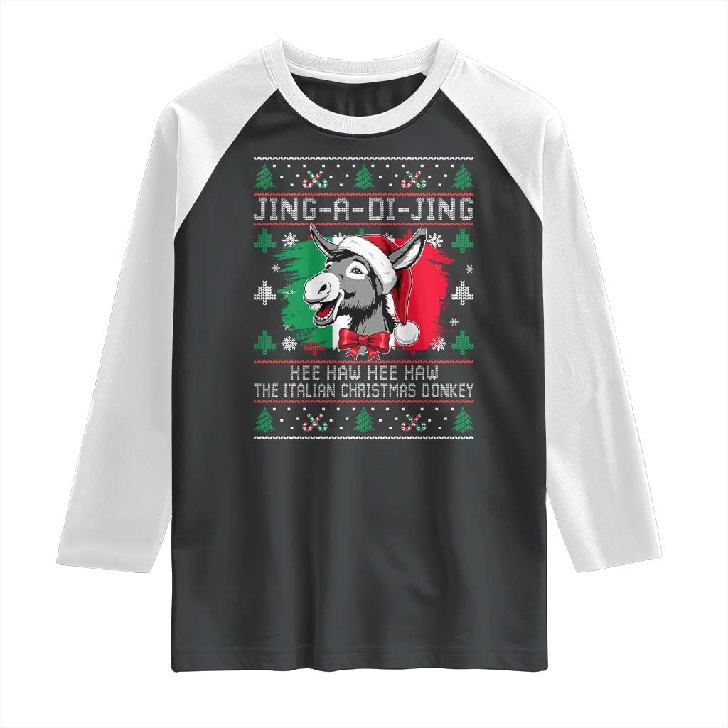 Italian Christmas Donkey Raglan Shirt Jing a Di Jing Dominick the Ugly Christmas - Wonder Print Shop