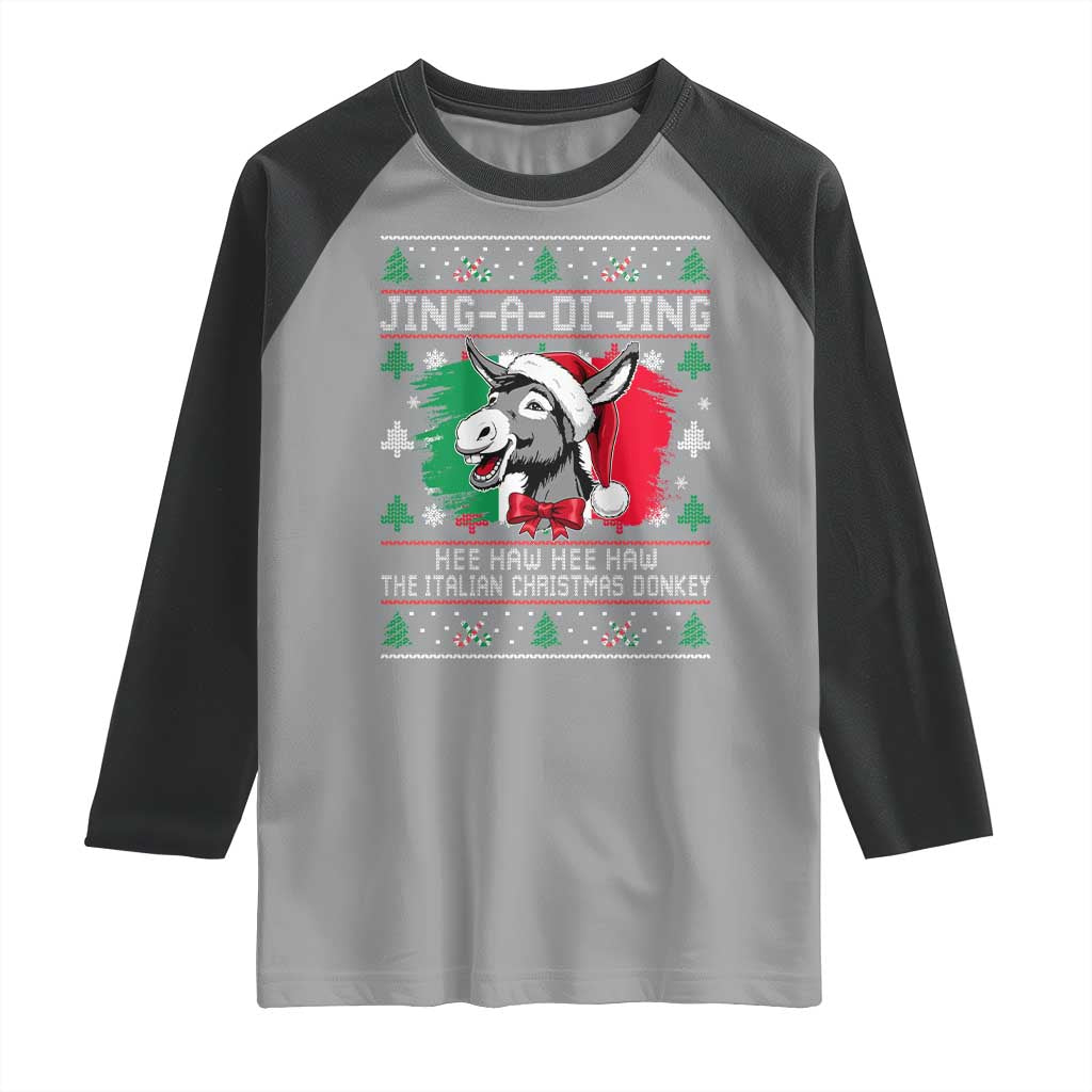 Italian Christmas Donkey Raglan Shirt Jing a Di Jing Dominick the Ugly Christmas - Wonder Print Shop
