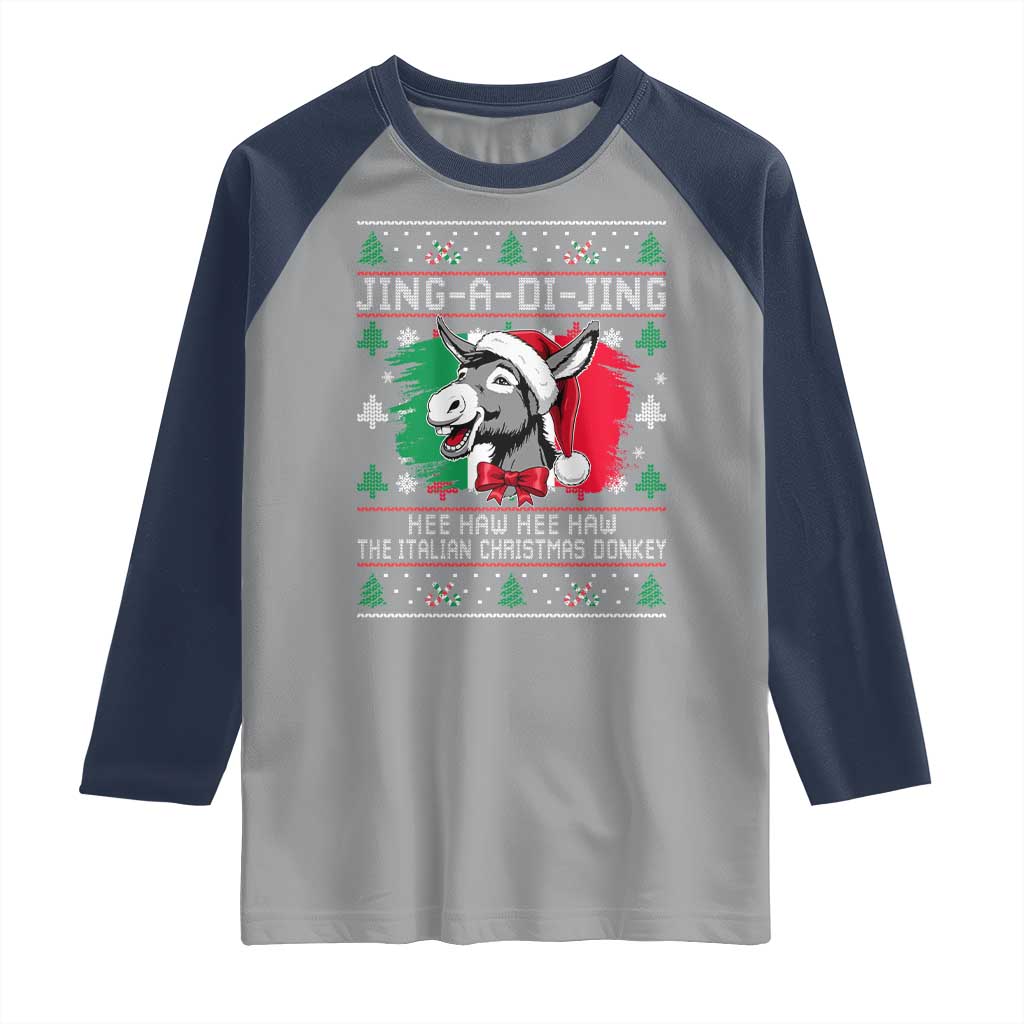 Italian Christmas Donkey Raglan Shirt Jing a Di Jing Dominick the Ugly Christmas - Wonder Print Shop