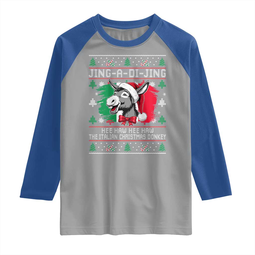 Italian Christmas Donkey Raglan Shirt Jing a Di Jing Dominick the Ugly Christmas - Wonder Print Shop