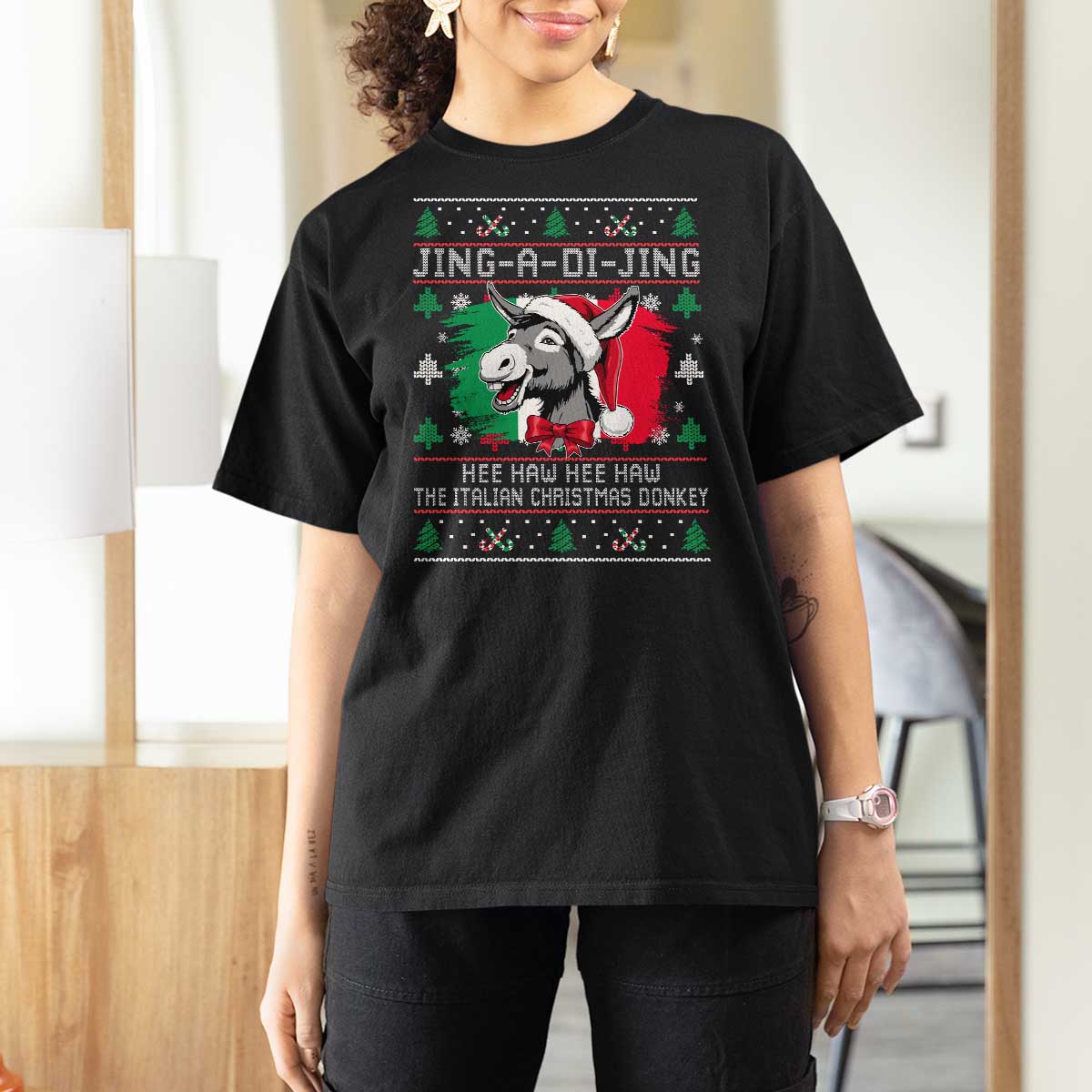 Italian Christmas Donkey T Shirt For Women Jing a Di Jing Dominick the Ugly Christmas - Wonder Print Shop