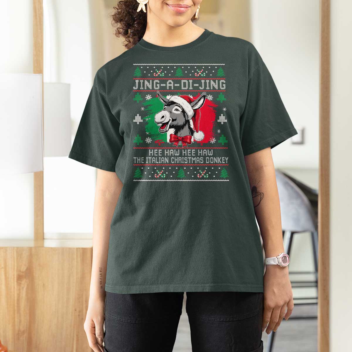 Italian Christmas Donkey T Shirt For Women Jing a Di Jing Dominick the Ugly Christmas - Wonder Print Shop