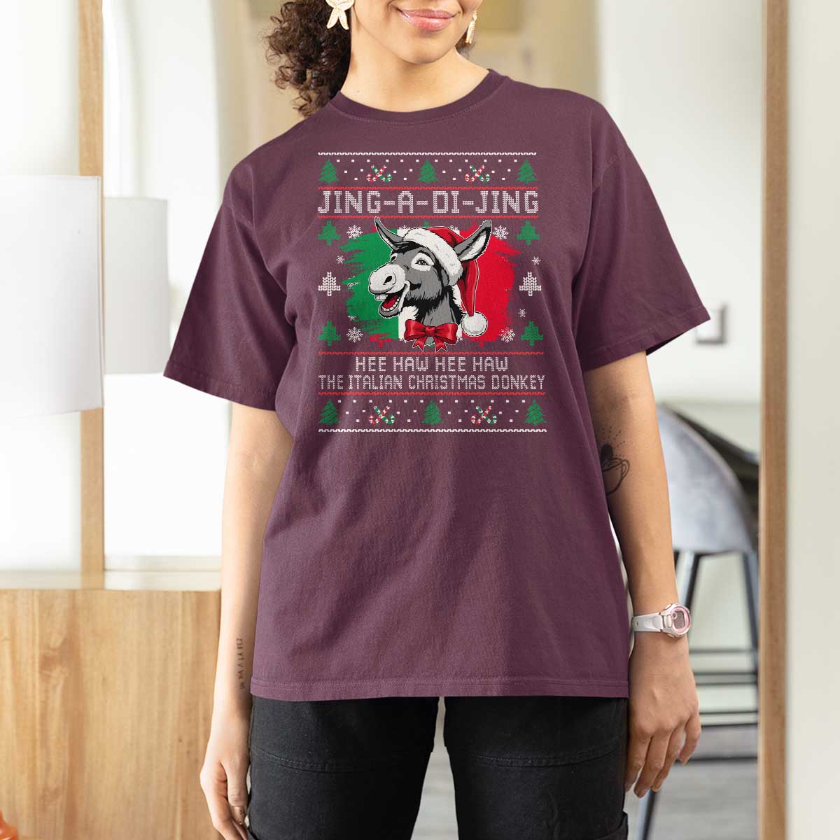 Italian Christmas Donkey T Shirt For Women Jing a Di Jing Dominick the Ugly Christmas - Wonder Print Shop