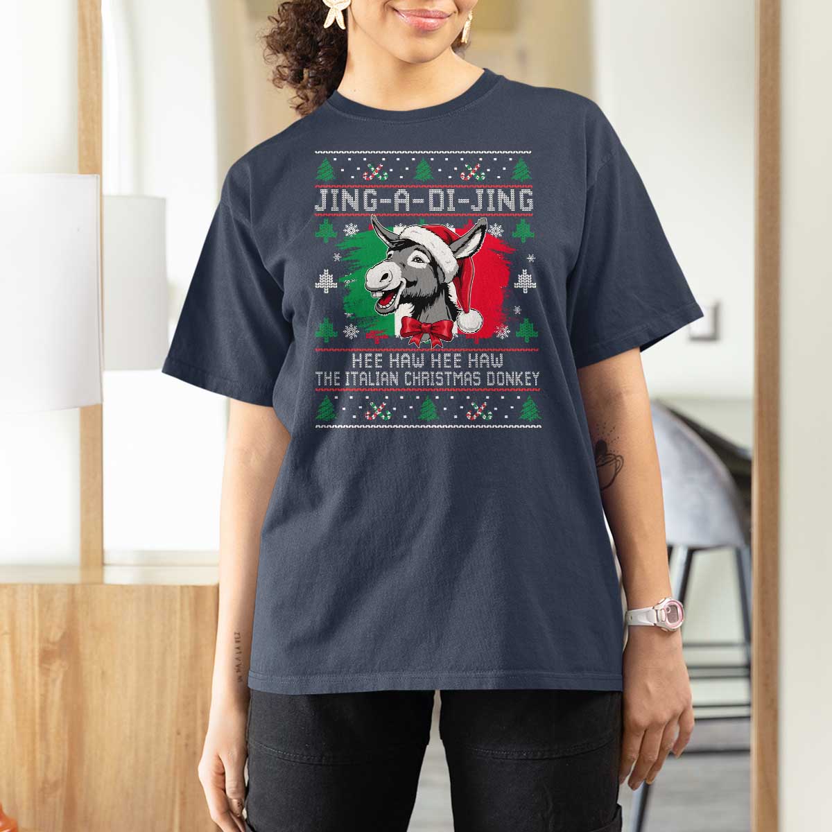 Italian Christmas Donkey T Shirt For Women Jing a Di Jing Dominick the Ugly Christmas - Wonder Print Shop