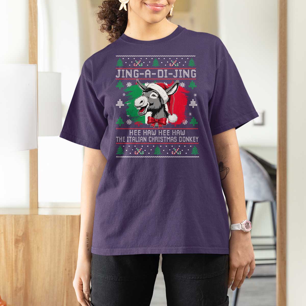 Italian Christmas Donkey T Shirt For Women Jing a Di Jing Dominick the Ugly Christmas - Wonder Print Shop