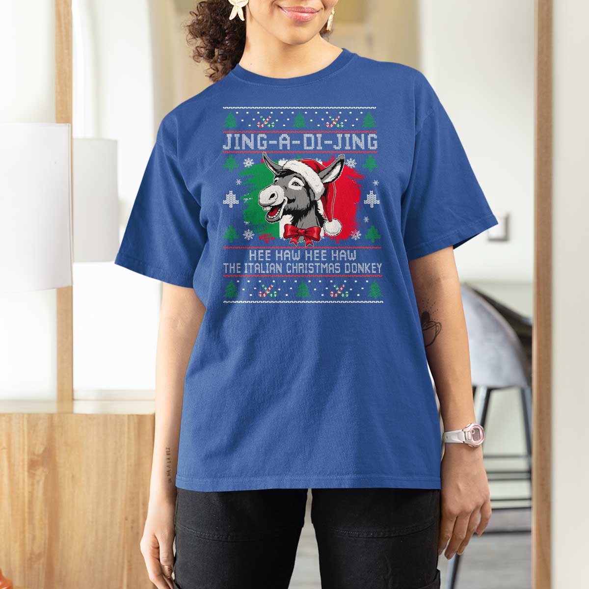 Italian Christmas Donkey T Shirt For Women Jing a Di Jing Dominick the Ugly Christmas - Wonder Print Shop