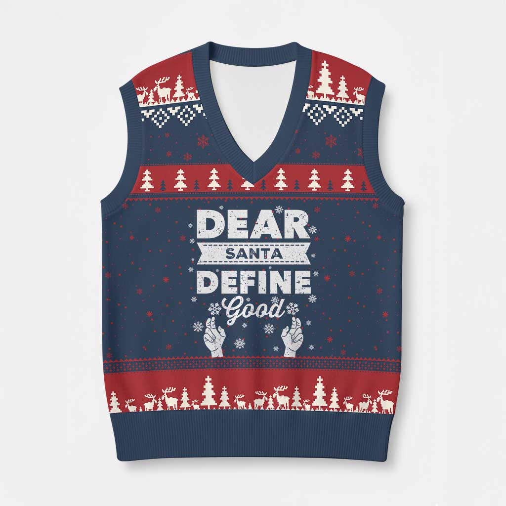 Dear Santa Xmas V-Neck Knit Sweater Vest Naughty Nice Funny Funny Family Xmas Pajamas - Wonder Print Shop