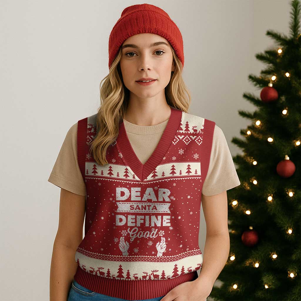 Dear Santa Xmas V-Neck Knit Sweater Vest Naughty Nice Funny Funny Family Xmas Pajamas - Wonder Print Shop