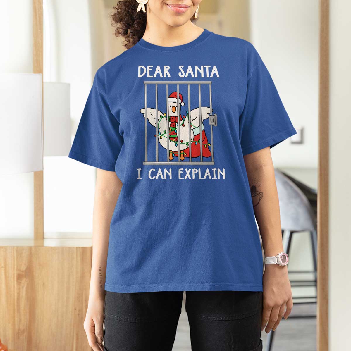 Funny Christmas Goose T Shirt For Women Dear Santa I Can Explain Xmas Meme - Wonder Print Shop