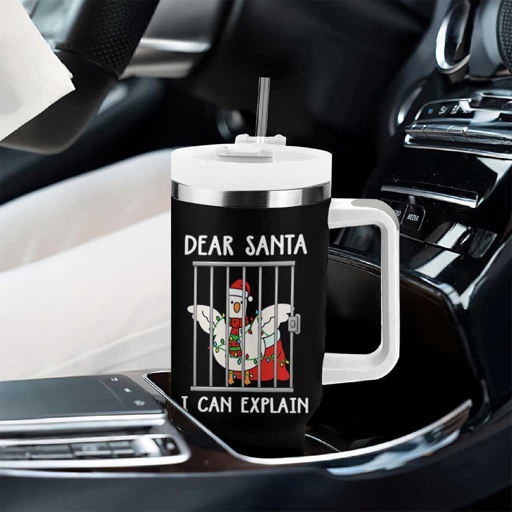 Funny Christmas Goose Tumbler With Handle Dear Santa I Can Explain Xmas Meme - Wonder Print Shop