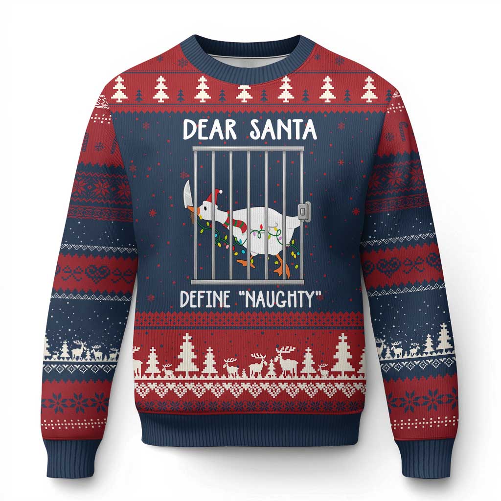 Funny Xmas Goose Ugly Christmas Sweater Dear Santa Define Naughty Xmas Meme - Wonder Print Shop