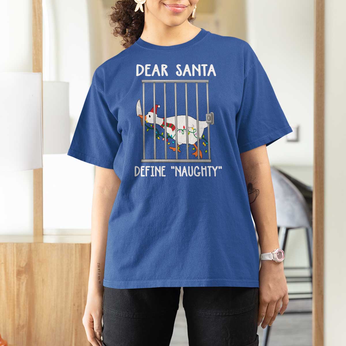 Funny Christmas Goose T Shirt For Women Dear Santa Define Naughty Xmas Meme - Wonder Print Shop