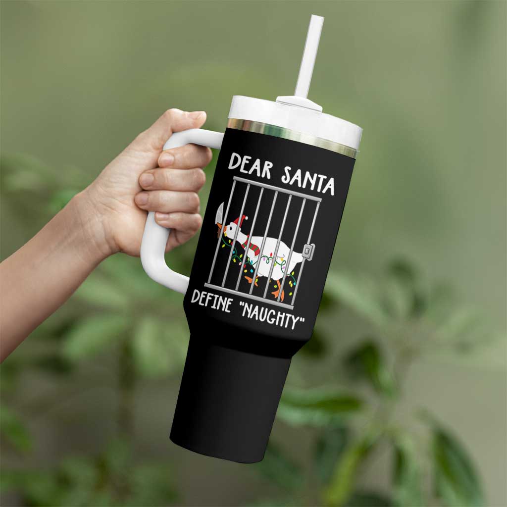 Funny Christmas Goose Tumbler With Handle Dear Santa Define Naughty Xmas Meme - Wonder Print Shop